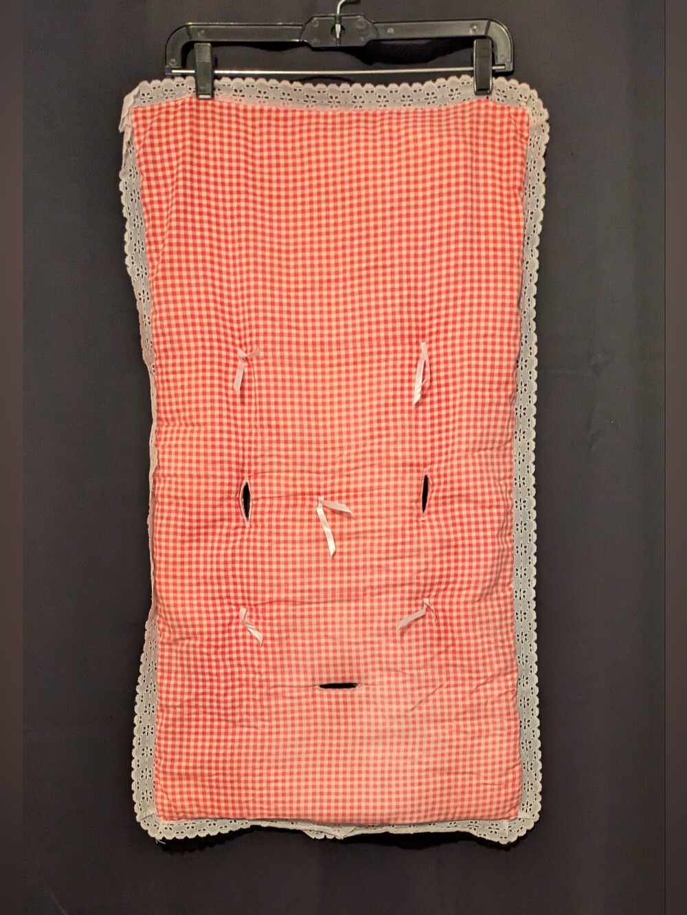 Car Seat Cover Infants Babies Pink Gingham Lace Trim